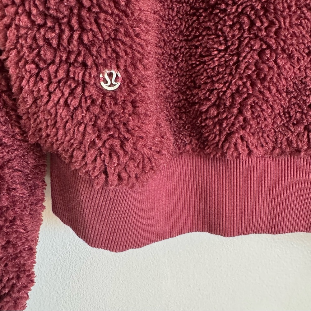 Lululemon Textured Fleece 1/2 Half Zip Hoodie Pullover Red Merlot W3FLRS Size 10 - Picture 6 of 15
